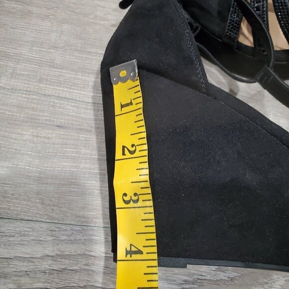 Torrid Women's Sz 10 WW Black Wedge Heels Back Heel Zipper Open Toe Rhinestones - Picture 8 of 15